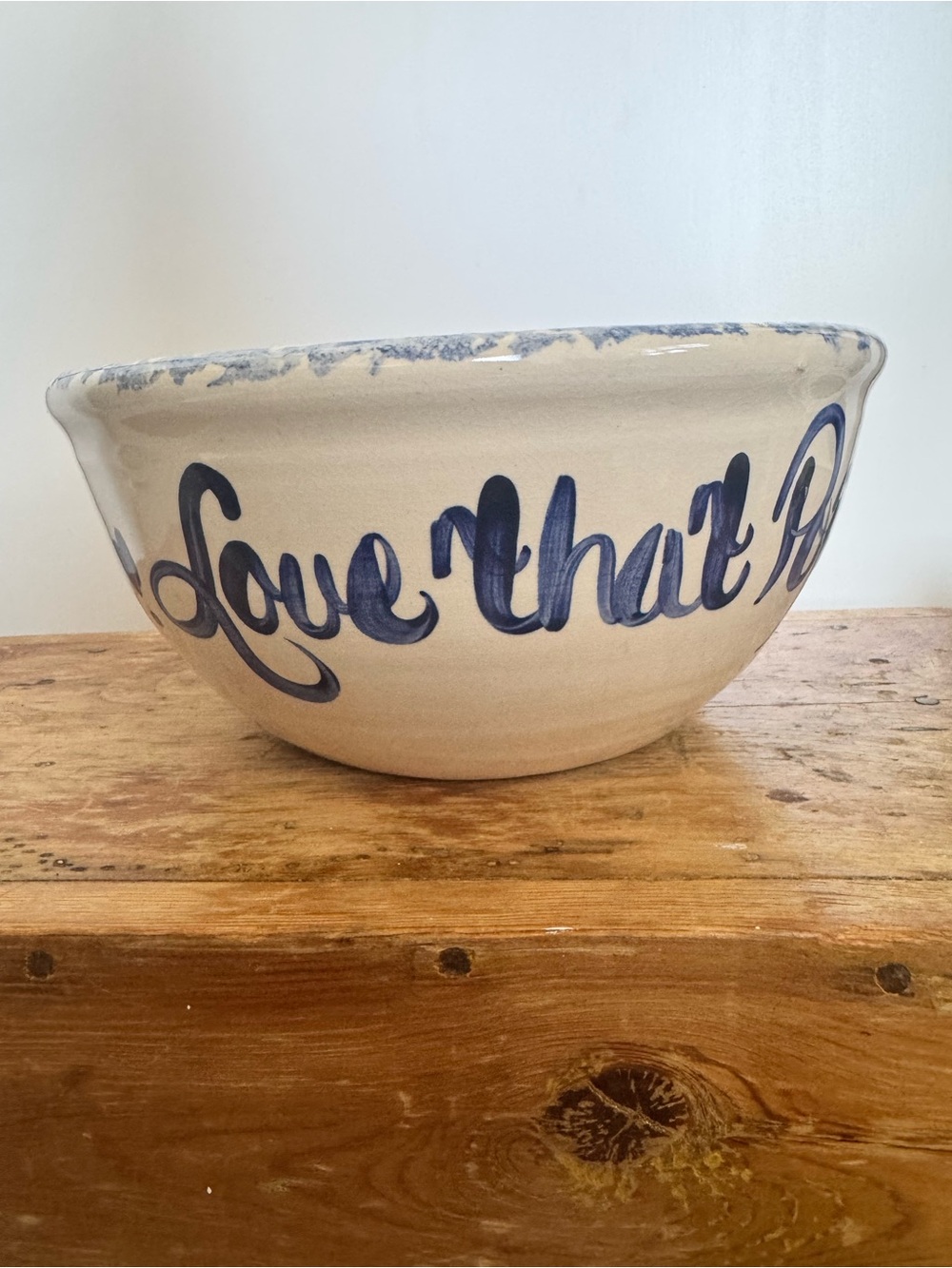 Spongeware stoneware popcorn bowl